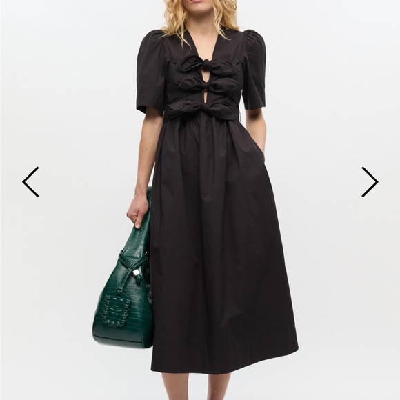 Ganni Dresses & Skirts - Ganni black Stretch Cotton Tie Strap Midi Dress- size 40